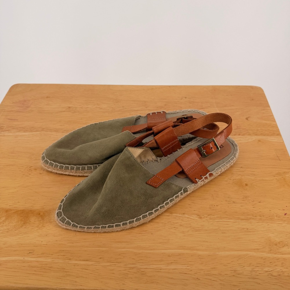 Patricia Green Espadrille Sandals Womens 38 Olive Suede Leather Spain Boho Chic